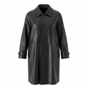 TanJay Black Vintage Leather Coat Size M 5 Oversized Retro Trench Minimalist